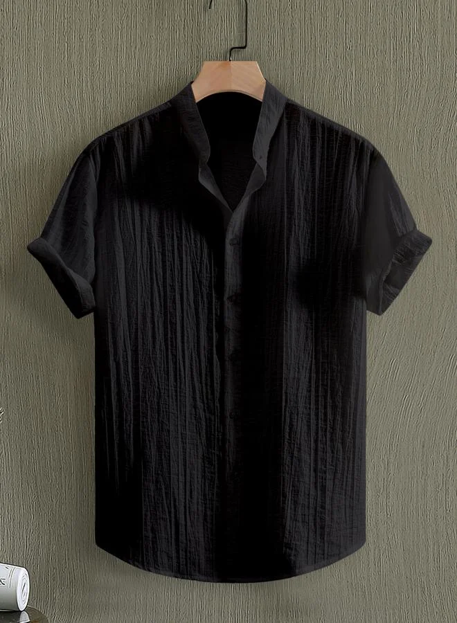 تايك تو قميص بياقة ماندارين ونسيج بارز